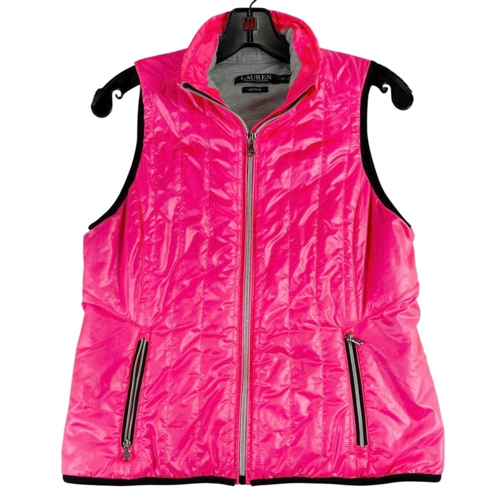 Lauren Ralph Lauren Active Puffer Vest Women XS Neon Pink Quilted Athleisure Zip
